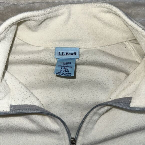 LL Bean Womens Ivory Pullover Fleece 1/4 Zip Size Large - Picture 2 of 8